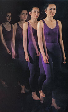 Strobe photograph of woman walking in relaxed way